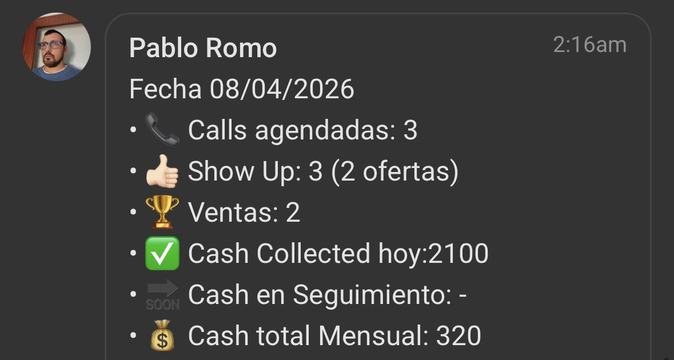 Captura de venta real de un closer