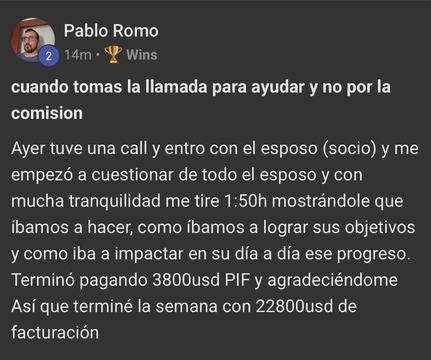 Captura de venta real de un closer