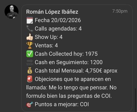 Captura de venta real de un closer